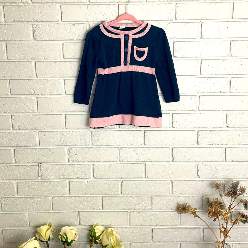 Egg baby navy blue with pink trim dress. Size 18-24M.
